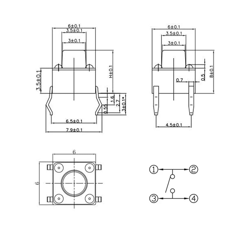 50PCS 4Pin DIP Self-reset SMD Switch 6*6*4.3/5/6/7/8/9/10/11/12/13MM 6x6mm PCB Panel Momentary Tactile Tact Mini Push Button