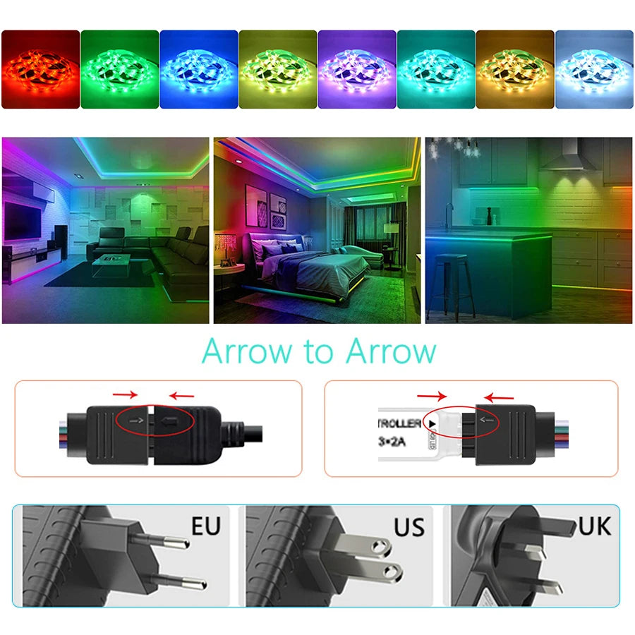 RGB Led Strip Light 12V SMD5050 5M 10M 15M 20M Smart Bluetooth Flexible Tape Lamp Remote Control Christmas Holiday Decoration