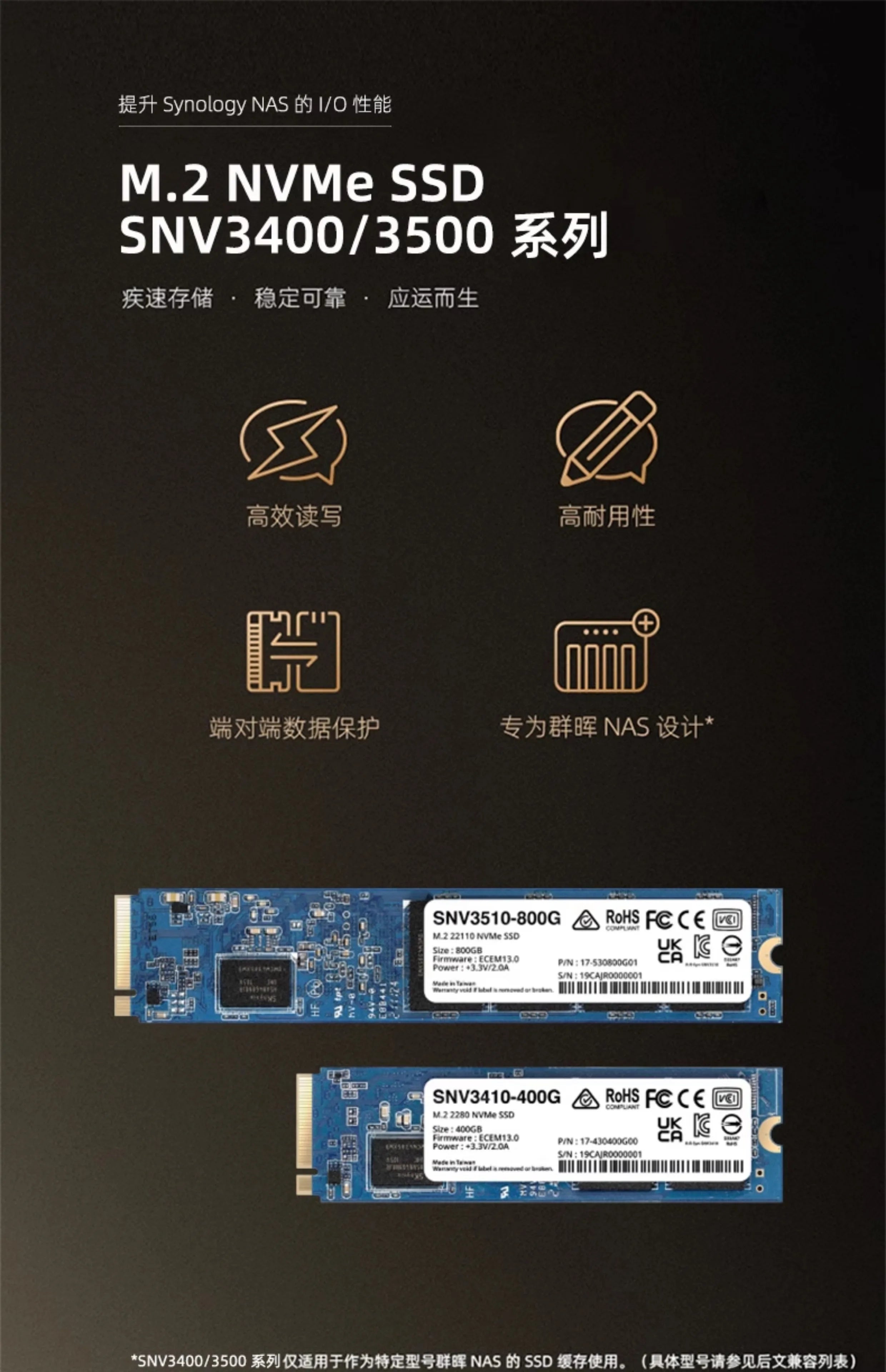 Synology SNV3410 Enterprise-Class M.2 NVMe SSD - High-Performance 400GB & 800GB Solid State Drive (SNV3410-400G / SNV3410-800G)