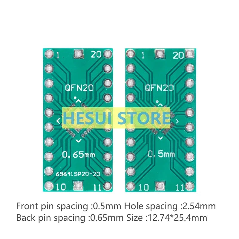 QFN20 adapter SMD to DIP 0.5/0.65mm spacing IC test board