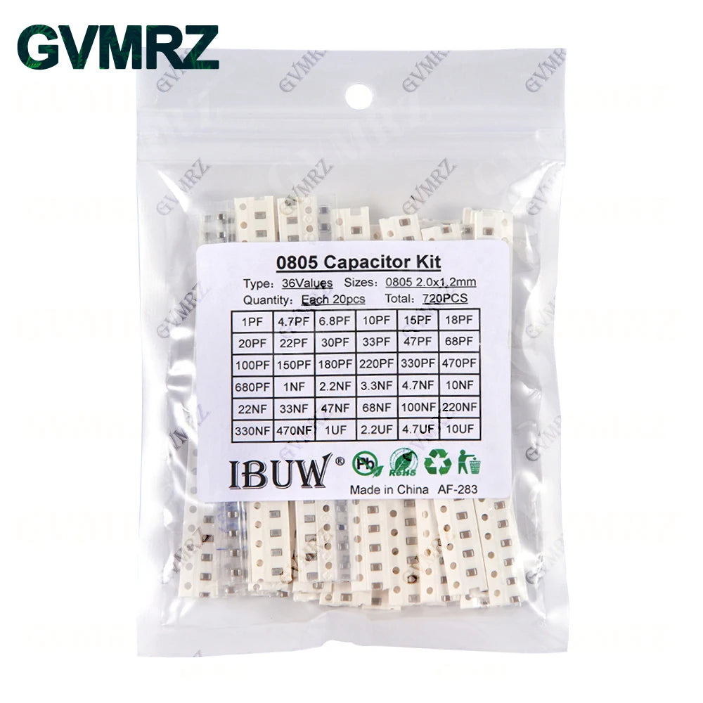 0402 0603 0805 1206 SMD Ceramic Capacitor Assorted Kit 1pF - 10uF 100PF 10NF 100NF 0.47UF 1UF Chip Capacitance Set