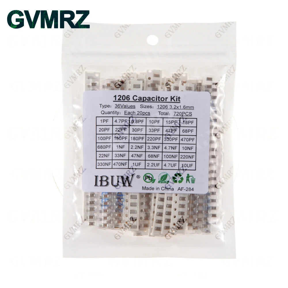 0402 0603 0805 1206 SMD Ceramic Capacitor Assorted Kit 1pF - 10uF 100PF 10NF 100NF 0.47UF 1UF Chip Capacitance Set