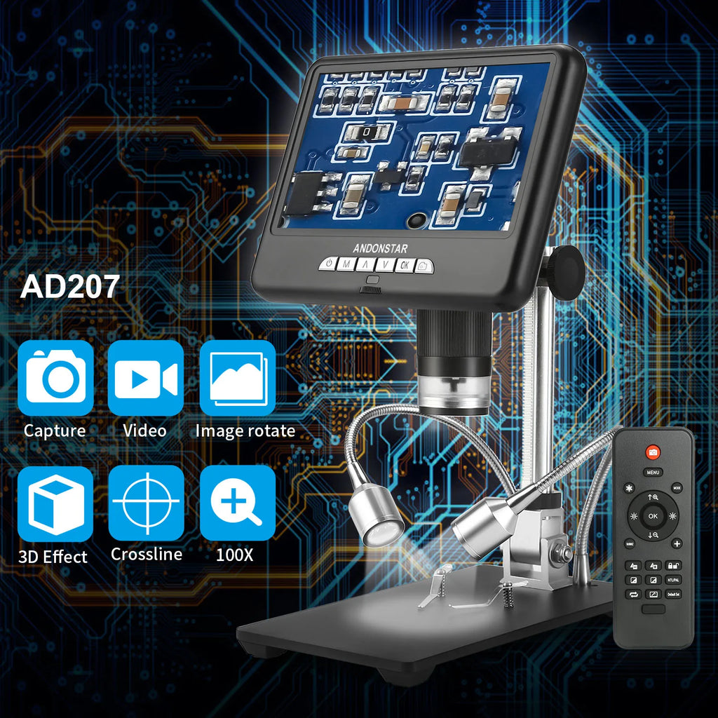 7Inch Screen  Digital Microscope 2MP 1080P Electronic Microscope For Soldering Long Object Distance For Cell Phone Repair Tools