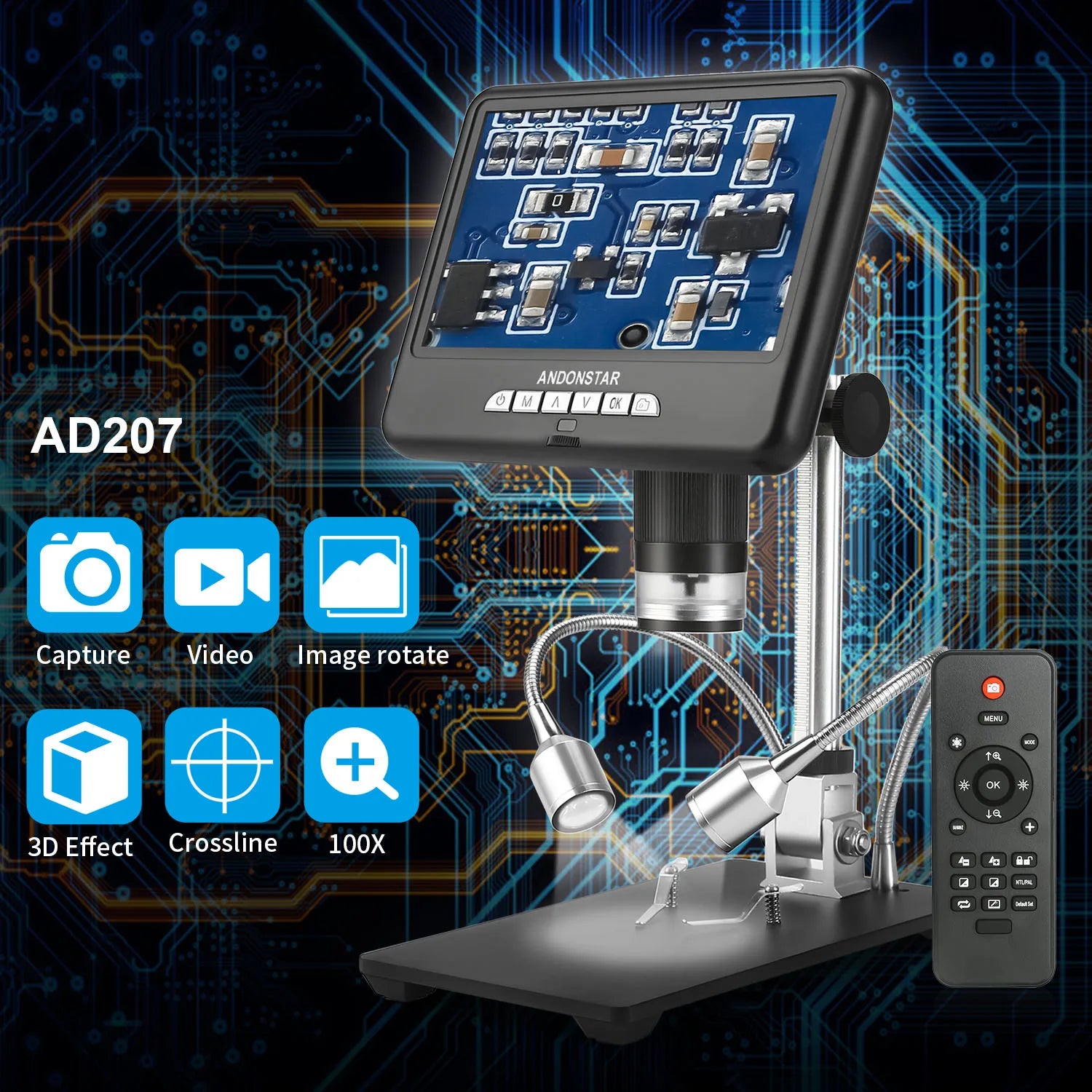 7Inch Screen  Digital Microscope 2MP 1080P Electronic Microscope For Soldering Long Object Distance For Cell Phone Repair Tools