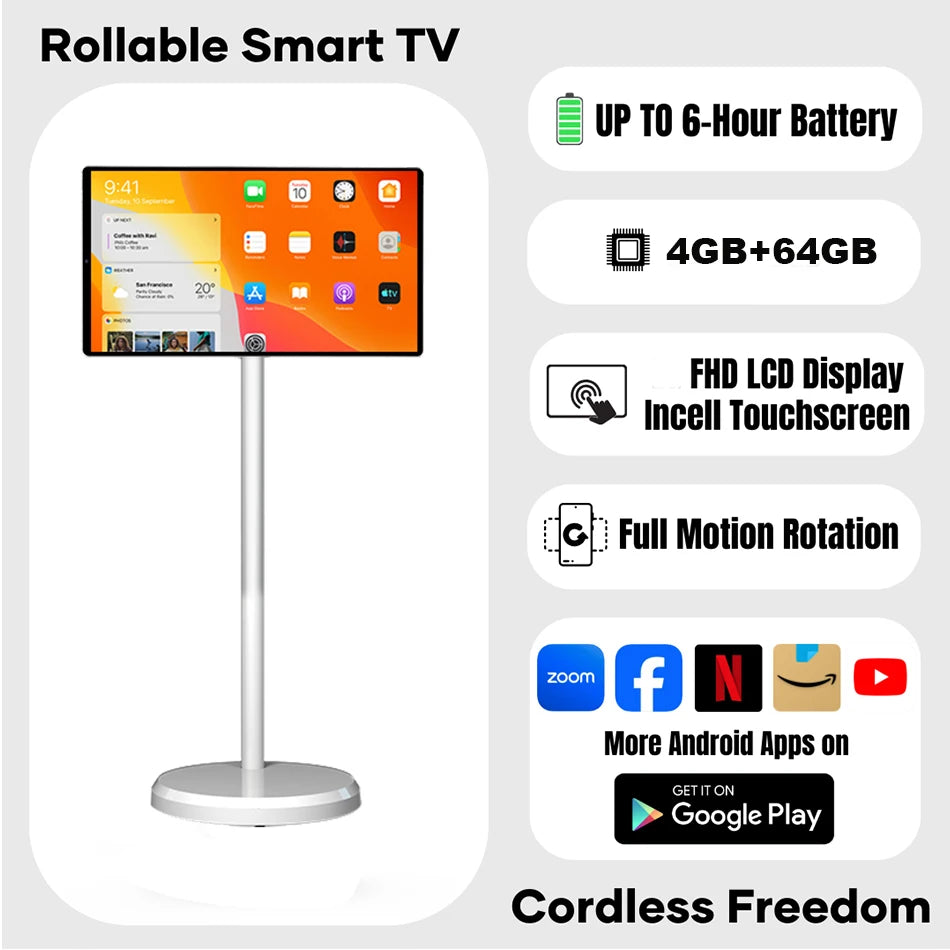 Smart Led Display Screen 64Gb 6000Mah Mobile Lcd Display 21.5" Portable Tv On Wheels Android Tablet Pc Electronics Smart Tv