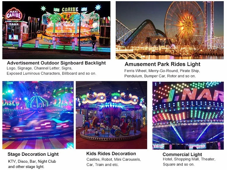 RGB SMD 5050 Pixel LED Module 35mm 9 LEDs UCS1903 Waterproof IP67 Full Color Lights 12V 24V for Amusement Ride Funfair