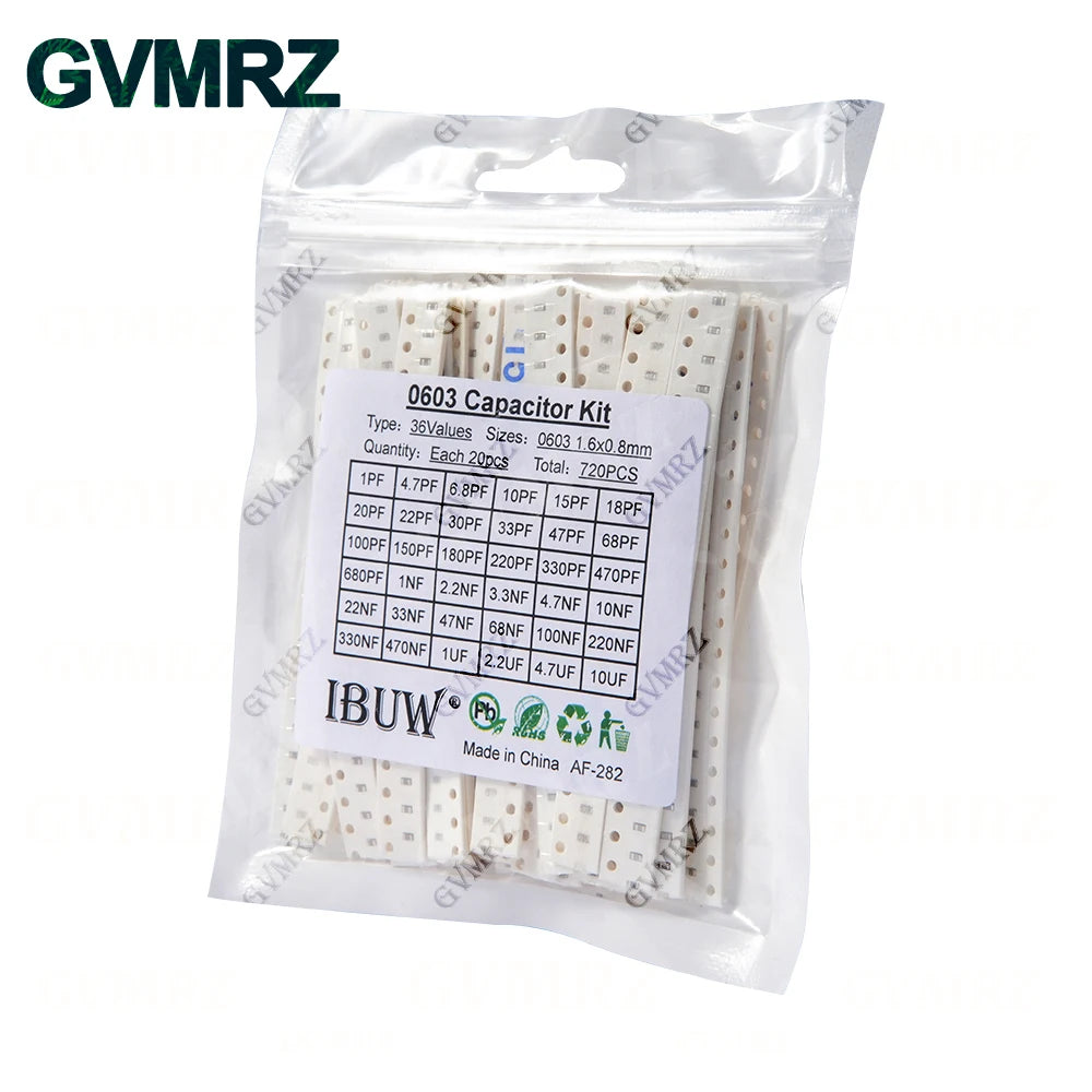 0402 0603 0805 1206 SMD Ceramic Capacitor Assorted Kit 1pF - 10uF 100PF 10NF 100NF 0.47UF 1UF Chip Capacitance Set
