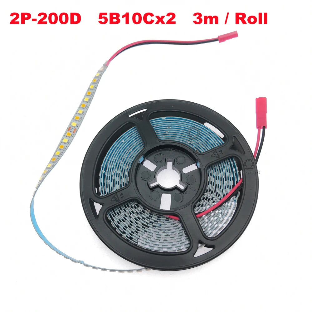 2Pin 3Pin Constant Current LED Strip SMD2835 200D/M 180D/M 5B10Cx2 5B9Cx2 3000K+6500K 3 Colors 7mm Width For Indoor Chandelier