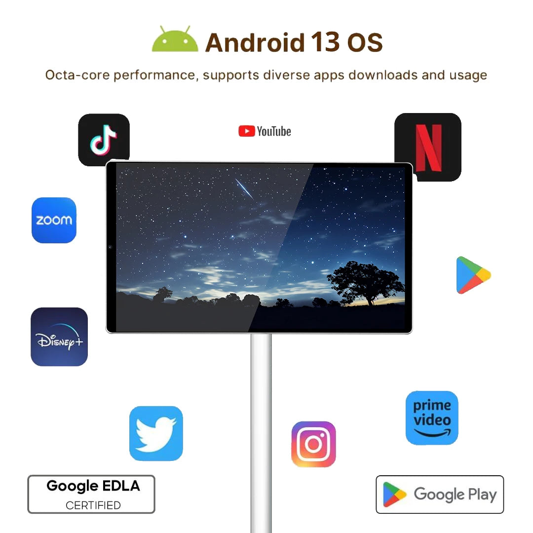 Smart Led Display Screen 64Gb 6000Mah Mobile Lcd Display 21.5" Portable Tv On Wheels Android Tablet Pc Electronics Smart Tv