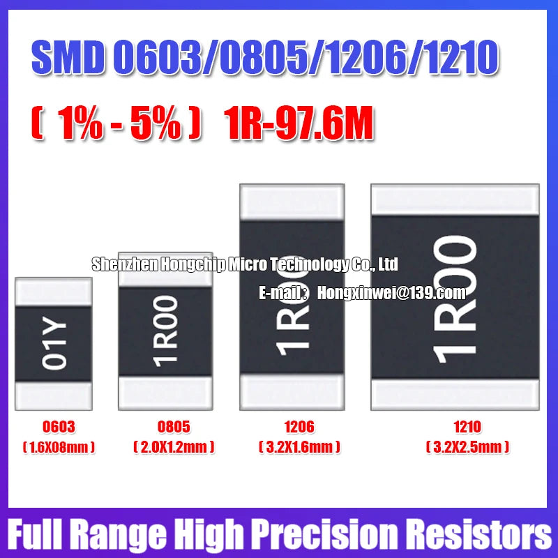 100PCS 0603 0805 1206 1210 2010 2512 SMD Resistance 5% Common Resistance Values 0R-10R 1R 2R 3R 4R7 5R1 High Precision Resistors