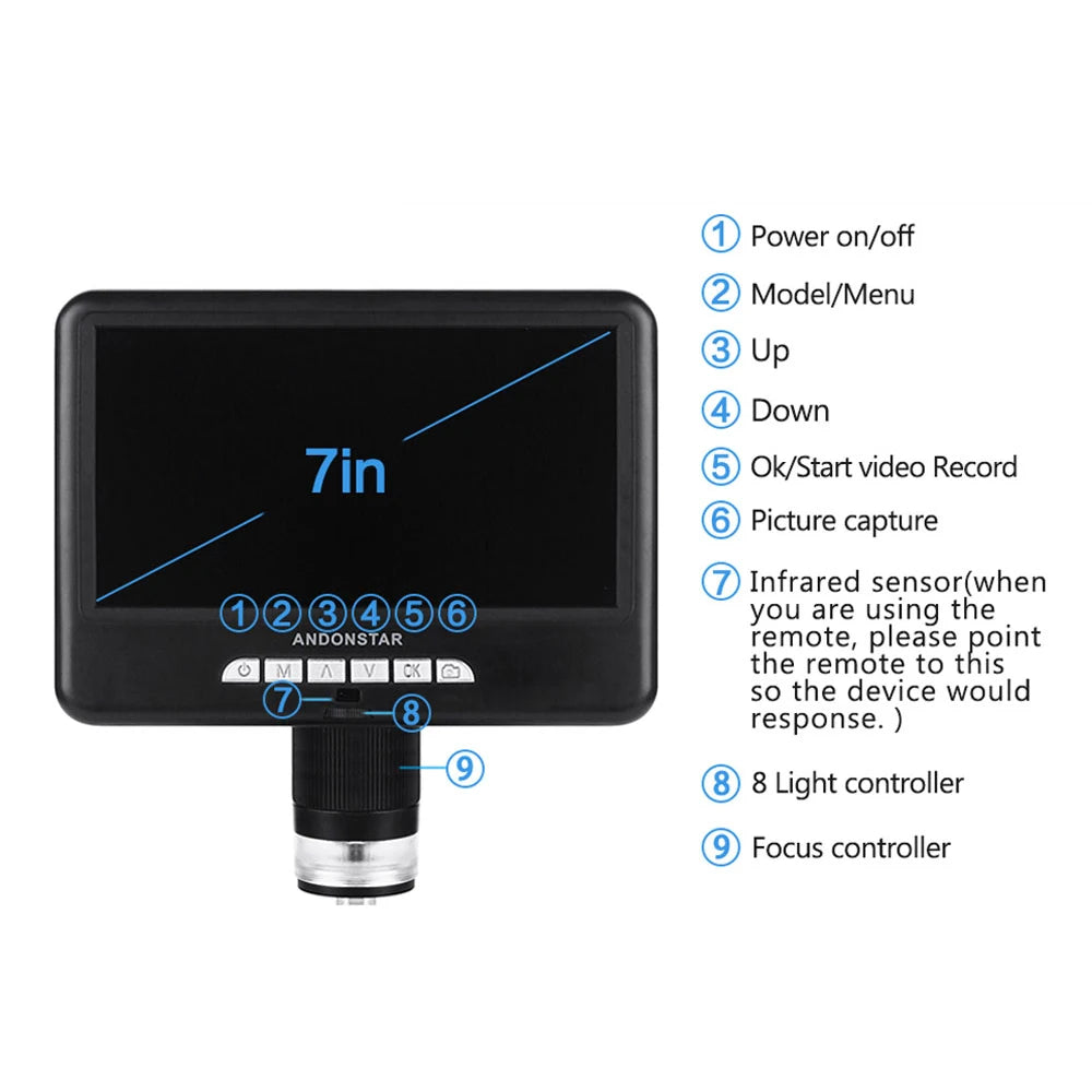 7Inch Screen  Digital Microscope 2MP 1080P Electronic Microscope For Soldering Long Object Distance For Cell Phone Repair Tools