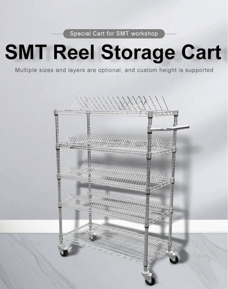 Carbon Steel SMT ESD SMD PCB Reel Storage Shelving Rack Trolley Cart