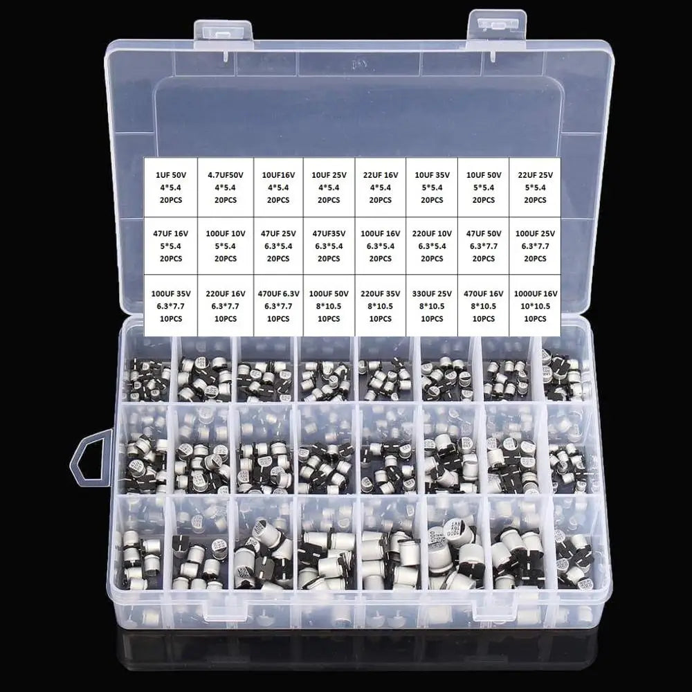 400/1500Pcs/Lot 1UF~1000UF 6.3V-50V 24/36 Value SMD Aluminum Electrolytic Capacitors Assortment Kit + Box