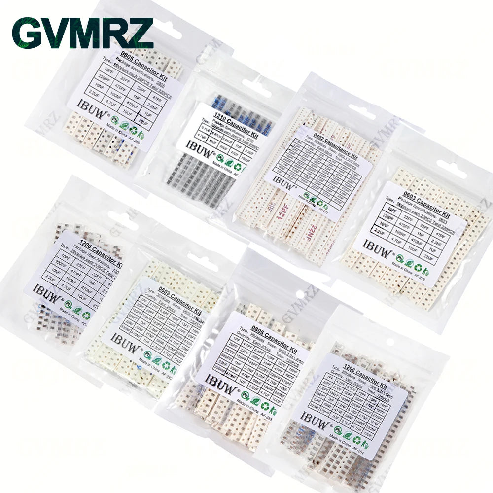 0402 0603 0805 1206 SMD Ceramic Capacitor Assorted Kit 1pF - 10uF 100PF 10NF 100NF 0.47UF 1UF Chip Capacitance Set