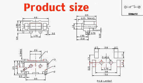 10pcs/lot 2x4 2*4*3.5 MM micro SMD Tact Switch side button Switch phone button