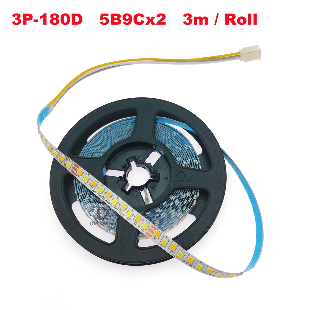 2Pin 3Pin Constant Current LED Strip SMD2835 200D/M 180D/M 5B10Cx2 5B9Cx2 3000K+6500K 3 Colors 7mm Width For Indoor Chandelier