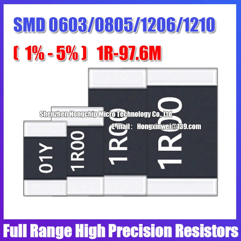 100PCS 0603 0805 1206 1210 2010 2512 SMD Resistance 5% Common Resistance Values 0R-10R 1R 2R 3R 4R7 5R1 High Precision Resistors