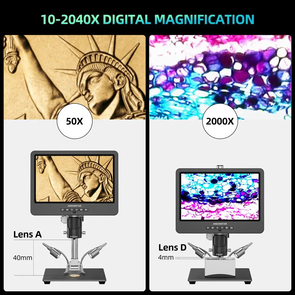 Andonstar AD249SM-Plus Trinocular UHD 2160P HDMI/USB Digital Microscope 2000X for PCB/SMD Electronics Soldering for Phone Repair