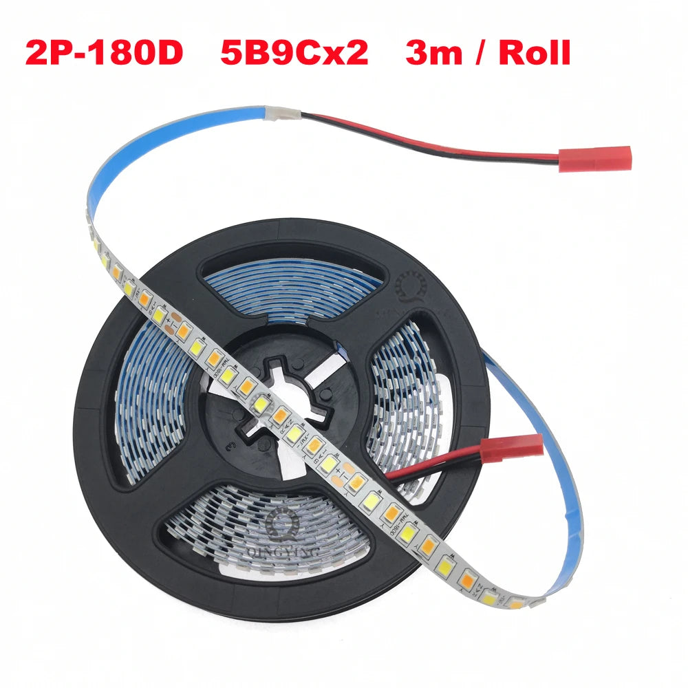 2Pin 3Pin Constant Current LED Strip SMD2835 200D/M 180D/M 5B10Cx2 5B9Cx2 3000K+6500K 3 Colors 7mm Width For Indoor Chandelier