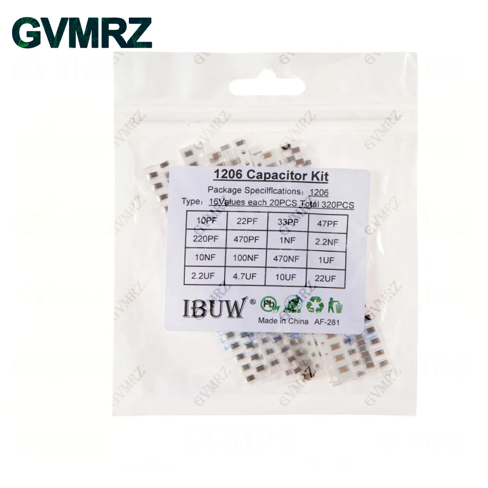 0402 0603 0805 1206 SMD Ceramic Capacitor Assorted Kit 1pF - 10uF 100PF 10NF 100NF 0.47UF 1UF Chip Capacitance Set