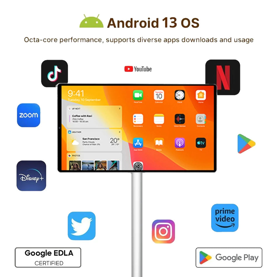 Smart Led Display Screen 64Gb 6000Mah Mobile Lcd Display 21.5" Portable Tv On Wheels Android Tablet Pc Electronics Smart Tv