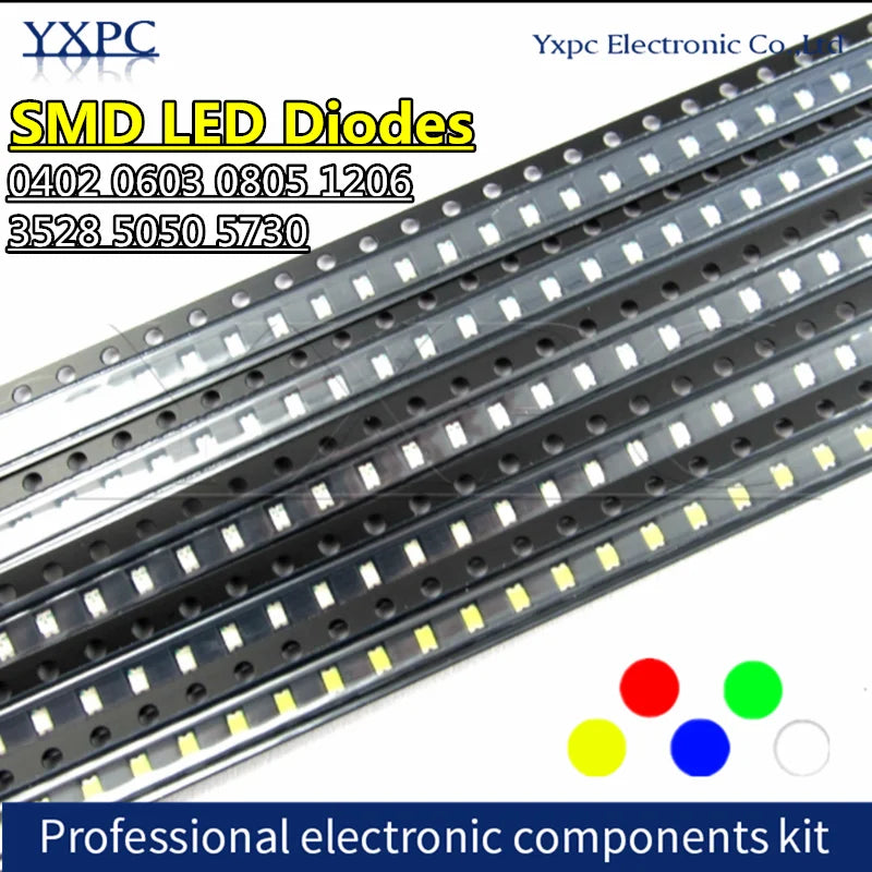 100pcs SMD LED Diode 0402 0603 0805 1206 1210 3528 5050 5730 Red Yellow Green White Blue light emitting diode Clear LED Light