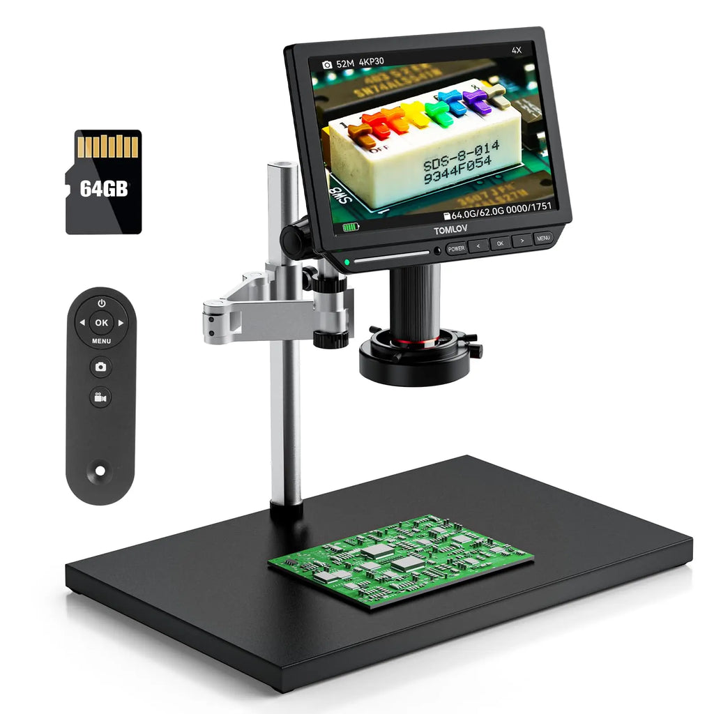 TOMLOV Microscope Digital 4K For Soldering TM4K Flex Arm 2000X HDMI Microscope Electronics Repair 10" LCD Coin Microscopio 64GB