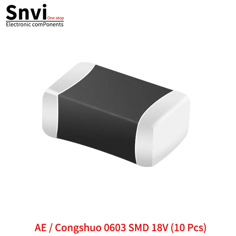 SMD Varistors: 0402, 0603, 0805 (Voltage Ratings: 5.5V, 8V, 12V, 14V, 18V, 22V, 26V, 30V, 33V, 38V, 45V)