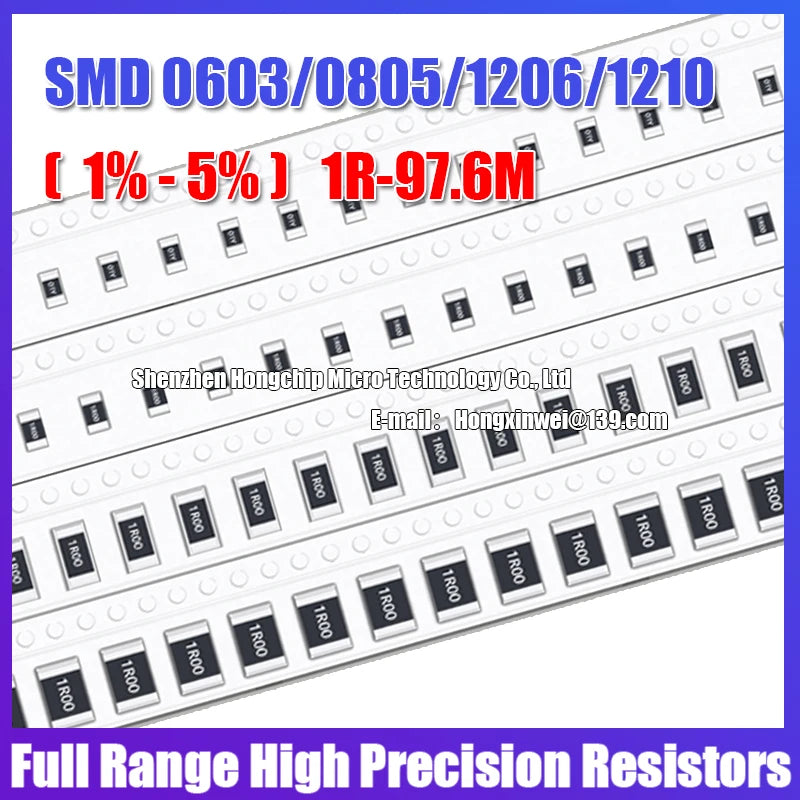 100PCS 0603 0805 1206 1210 2010 2512 SMD Resistance 5% Common Resistance Values 0R-10R 1R 2R 3R 4R7 5R1 High Precision Resistors