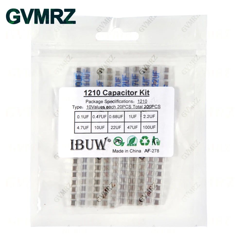 0402 0603 0805 1206 SMD Ceramic Capacitor Assorted Kit 1pF - 10uF 100PF 10NF 100NF 0.47UF 1UF Chip Capacitance Set