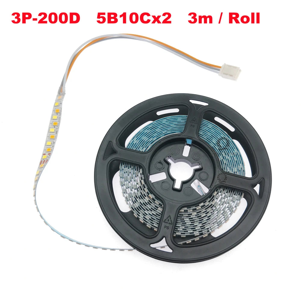 2Pin 3Pin Constant Current LED Strip SMD2835 200D/M 180D/M 5B10Cx2 5B9Cx2 3000K+6500K 3 Colors 7mm Width For Indoor Chandelier