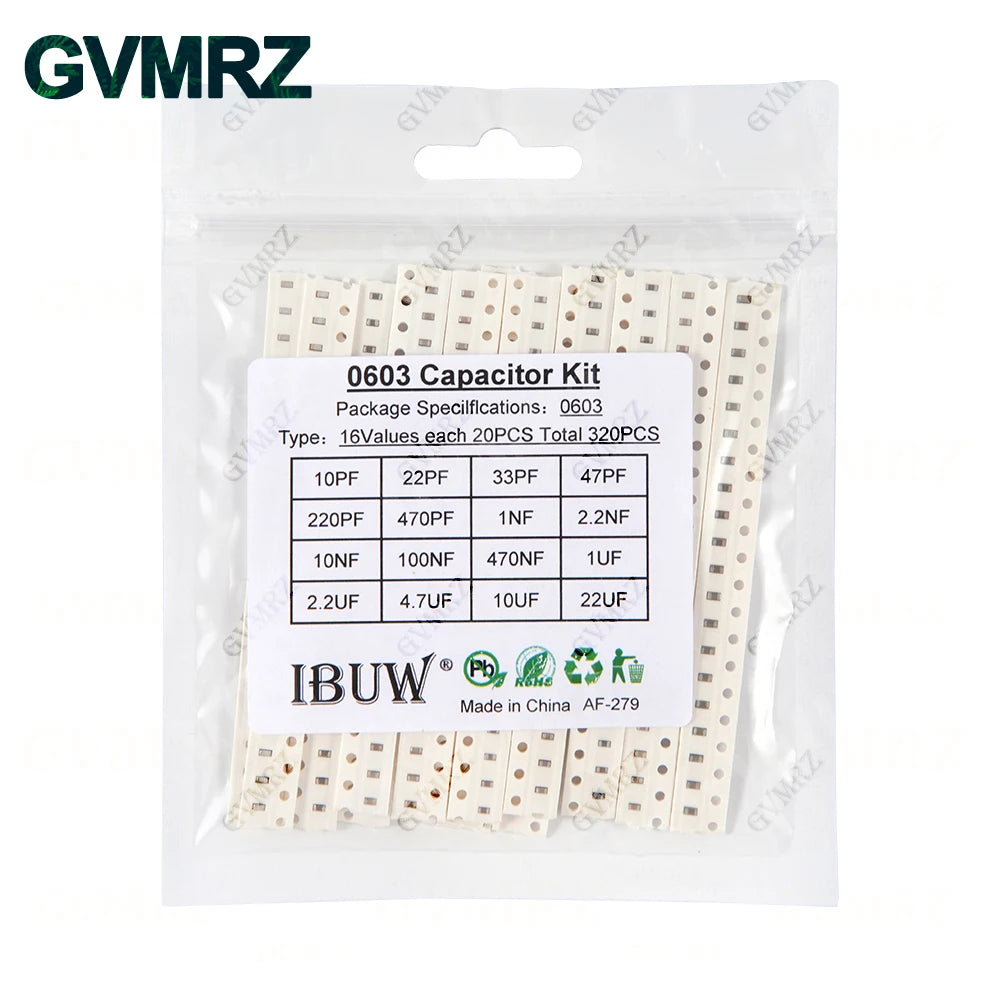 0402 0603 0805 1206 SMD Ceramic Capacitor Assorted Kit 1pF - 10uF 100PF 10NF 100NF 0.47UF 1UF Chip Capacitance Set