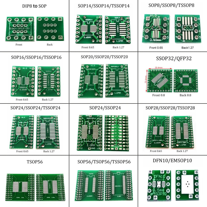 1PCS PCB Board SMD Turn To DIP  DFN10/EMSOP10 SOP  SSOP TSSOP 8 10 14 16 20 24 28 32 56SMT To DIP Adapter Converter Plate