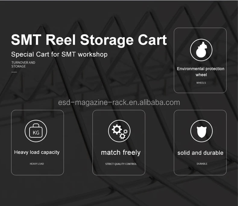 Carbon Steel SMT ESD SMD PCB Reel Storage Shelving Rack Trolley Cart