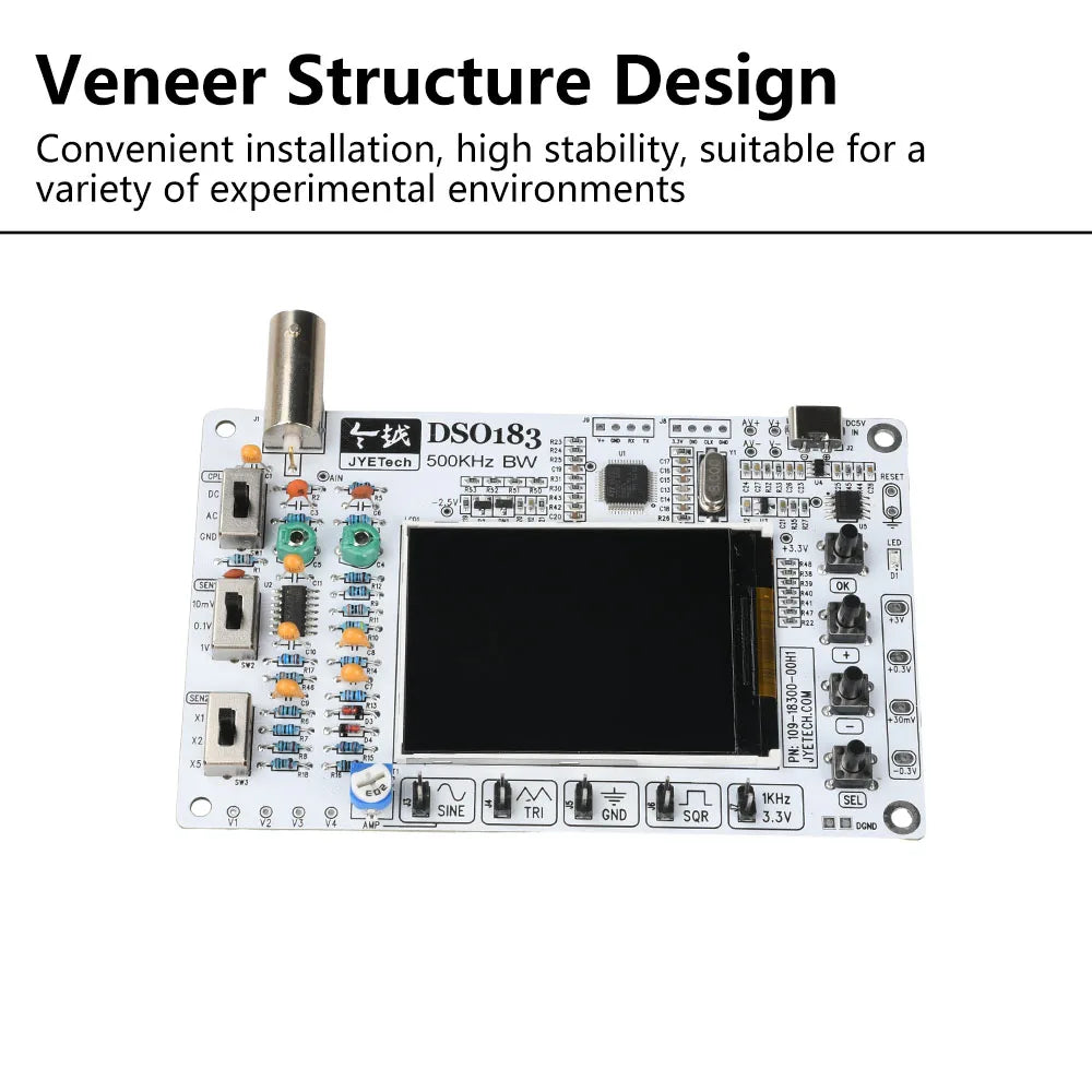 DSO183 DC 5V DIY Digital Oscilloscope Kit 0-500kHz Oscilloscope Electronic Soldering Kit Type-C Interface Suitable for Teaching