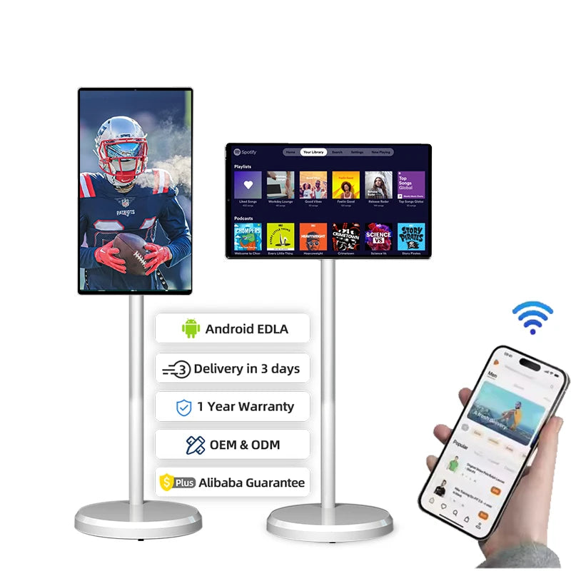 Smart Led Display Screen 64Gb 6000Mah Mobile Lcd Display 21.5" Portable Tv On Wheels Android Tablet Pc Electronics Smart Tv
