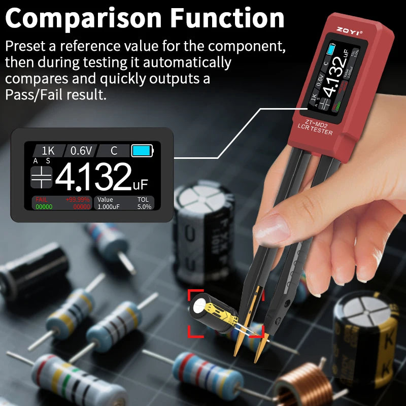 ZOYI ZT-MD2 Automatic RLC/ESR Tester SMD Component Tweezers Multimeter Capacitance Resistance Meter for Electronic Component Tes