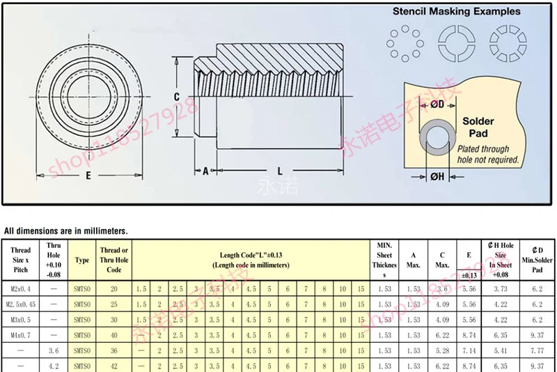SMD Nut Welding Nut Surface Mount Nut PCB SMTSO-M2.5-1.5ET SMTSO-M2.5-2ET SMTSO-M2.5-2.5ET SMTSO-M2.5-3ET SMTSO-M2.5-4ET